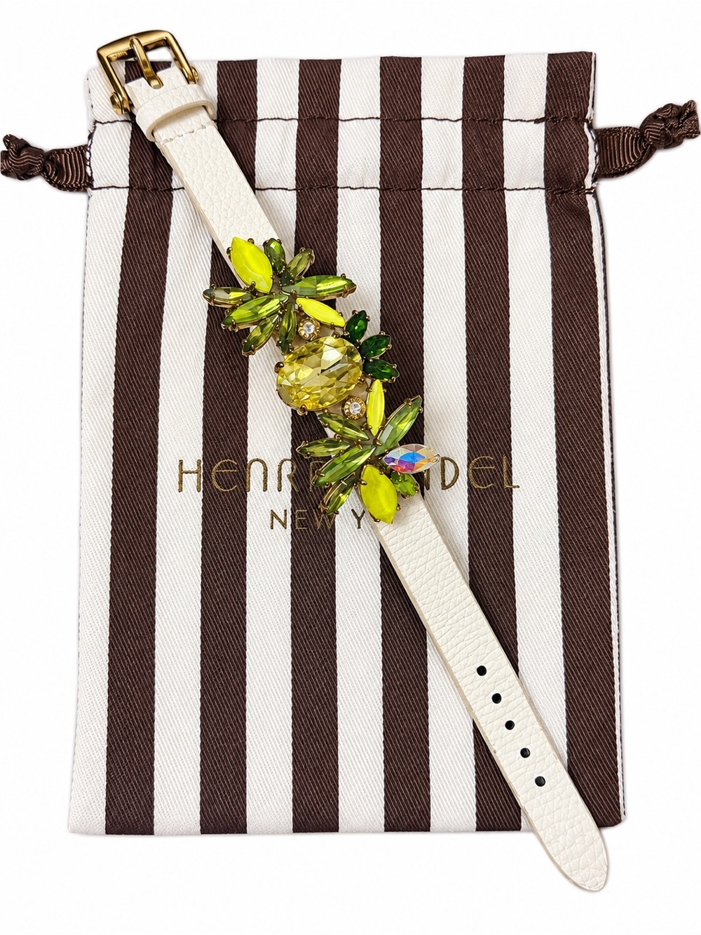 Henri Bendel Pineapple Rhinestone and Leather Bracelet